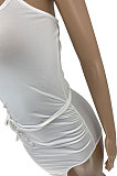 Fashion Sexy Skirt Slit Condole Belt Pure Color Mini Dress AFM2015
