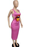 Summer Fashion Vest Lips Print Casual Dress JG021