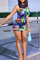 Fashion Contrast Color Print Spliced Sexy Dress JG016