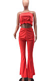 Pure Color Ruffle Women Wide Legs Chest Wrap Two-Pieces MQX2326