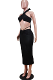 Fashion Sexy Pure Colo Chest Wrap Skirt Suit WY6784