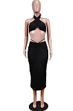 Fashion Sexy Pure Colo Chest Wrap Skirt Suit WY6784