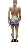 Fashion Sexy Swimwear Rainbow Tie Dye Three Pieces Swimsuits GHH028