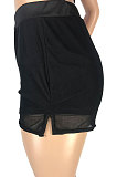 Fashion Casual Pure Color Vest Shorts Net Yarn Spliced Side Open Fork Sport Two-Pieces SM9159