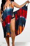 Tie Dye Printing Condole Belt Backless Sexy Spliced Beach Dress MQX2335