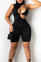 Sexy Pure Color Sleeveless Shorts Back Contain The Stealth Zipper Jumpsuit WY6795