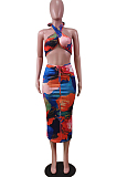 Fashion Sexy Tie Dye Chest Wrap Long Skirt Sets WY6794