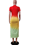 Fashion Gradient Positioning Print Lashing Opening Short Sleeve Dress WY6736 