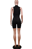 Sexy Pure Color Sleeveless Shorts Back Contain The Stealth Zipper Jumpsuit WY6795