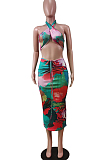 Fashion Sexy Tie Dye Chest Wrap Long Skirt Sets WY6794