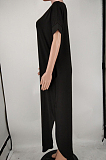 Fashion Short Sleeve Hem Open Fork Deep V Loose Long Dress X9300
