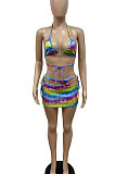 Fashion Sexy Swimwear Rainbow Tie Dye Three Pieces Swimsuits GHH028