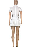 Trendy Casual Sexy Pure Color Invisible Zipper Cultivate One's Morality Jumpsuits Ruffle Skirts Sets SM9176