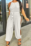 Pure Color Halter Neck Side Open Fork Hollow Out Casual Jumpsuit MOL161