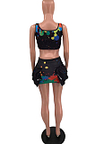 Euramerican Splash-Ink Agaric Edge Bind Vest Short Skirt Two-Piece TD8027