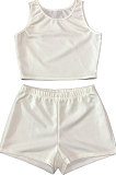 Trendy Pure Color Pit Bar Round Neck Bew Waist Cultivate Oen's Morality Vest Shorts Sets SM9179