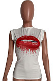 Short Sleeve Round Neck Cultivate One's Morality Casual Lip Printing T Shirts HM5455