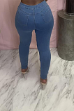 Euramerican Personality Hole Medium Waist Blue Jeans MTY6530