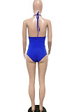 Sexy Fashion Halter Neck Eyelet Pure Color Hollow Out One Piece Swimsuits HM5470