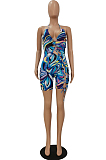Sexy Hang A Neck Tie Dye Hollow Out Digital Print Jumpsuits CM2131