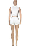 Trendy Pure Color Pit Bar Round Neck Bew Waist Cultivate Oen's Morality Vest Shorts Sets SM9179