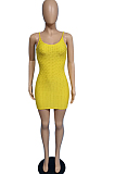 Summer Fashion Pure Color Pineapple Cloth Sling Mini Dress MK047