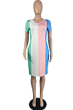 Summer Stripe Print Bouble Pocknet Casual Dress JG045