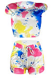Printing Tie Dye Knotted Strap Shorts Sets TL6575