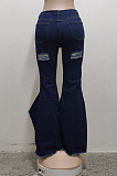 Fashion Spliced Hole Water Washing Cowboy Stertch Flared Pants SMR2468