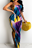 Fashion Summer Coloured Drawing Print Sling Long Dress LS6441