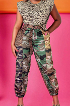 Fashion Casual Camouflage Leopard Grain Cargo Pants With A Belt LS6435