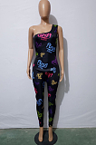 Euramerican Fashion Print One Shoulder Sexy Jumpsuits JH243