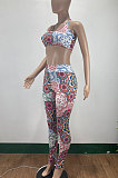 Sexy Halter Neck Chest Wrap Printing Tight Yoga Suits Two-Pieces AMM8344
