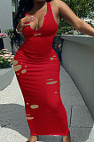 Deep V Neck Cultivate One's Morality Hole Hurnt Flower Sexy Long Dress Q829