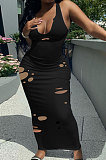 Deep V Neck Cultivate One's Morality Hole Hurnt Flower Sexy Long Dress Q829