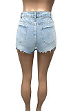 Personality Sequin Tassel Spliced Washed Jeans Shorts Q857