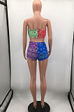 Fashion Positioning Print Sexy Boob Tube Top Shorts Two-Piece HH8974