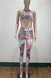 Sexy Halter Neck Chest Wrap Printing Tight Yoga Suits Two-Pieces AMM8344