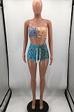 Fashion Positioning Print Sexy Boob Tube Top Shorts Two-Piece HH8974