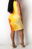 Printing Sexy Ruffle Sleeveless Mini Dress R6423