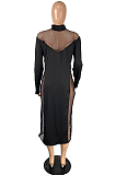 Plus Size Sexy Black Net Yarn High collar Long Dress TC072