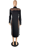 Plus Size Sexy Black Net Yarn High collar Long Dress TC072