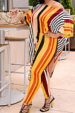 Fashion Stripe Print Irregular T-Shrit Two-Piece TRS1156