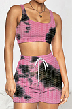 Fashion Women Tie Dye Yoge Sports Vest Shorts Two-Piece TRS1145