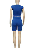 Multi Sport Shoulder Sleeve Pure Color Shorts Sets Q809