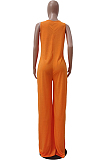 Euramerican Casual Pure Color Vest Loose Pant Jumpsuits TRS1153