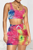 Fashion Women Tie Dye Yoge Sports Vest Shorts Two-Piece TRS1145