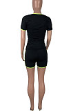 Pure Color Parallel Bar Design Rest Sport Short Sleeve Shorts Sets MOL163
