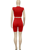 Multi Sport Shoulder Sleeve Pure Color Shorts Sets Q809