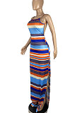 Stripe Printing Halter Neck Backless Long Dress CY1332